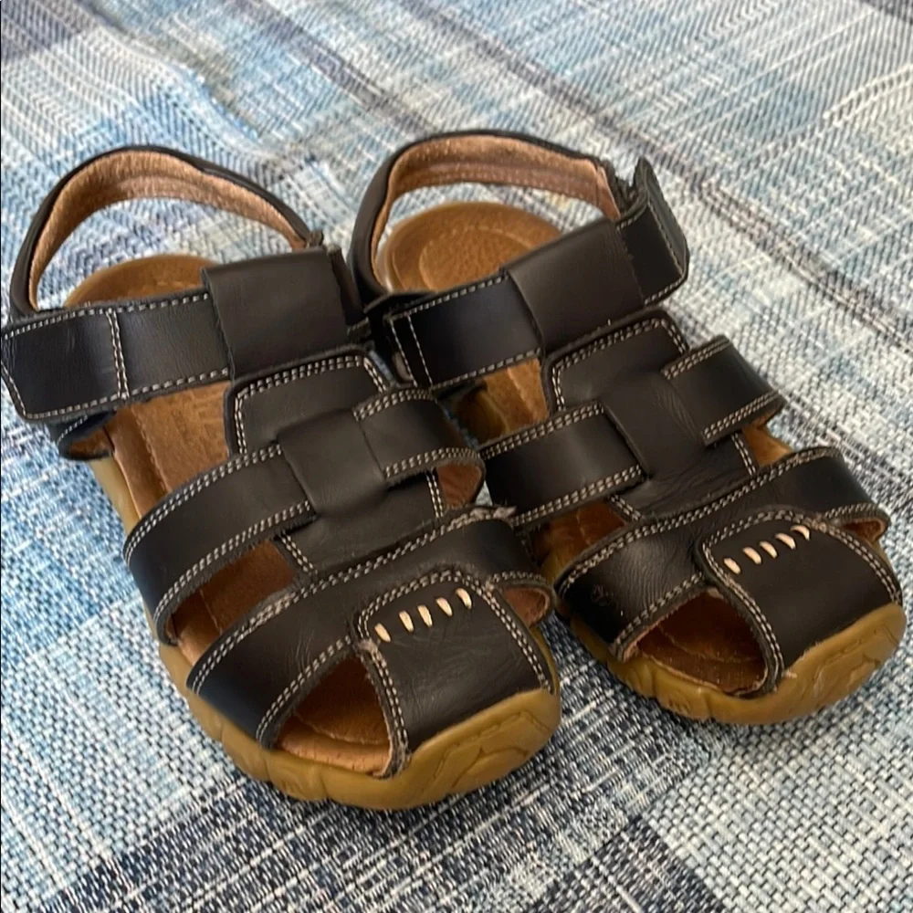 Kids Black Leather Strappy Sandals Barely Used Size 1